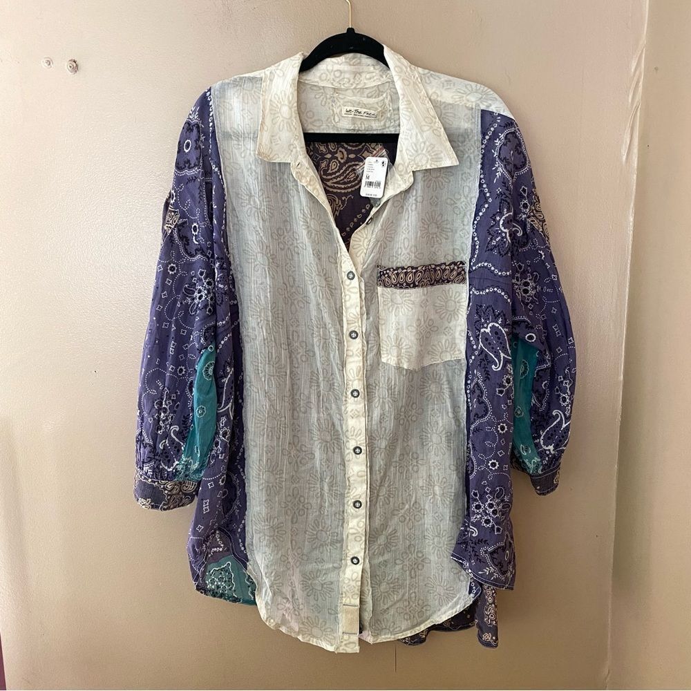 We The FREE PEOPLE $148 SUN VALLEY blouse BANDANA COTTON TUNIC TOP M OVERSIZED - Picture 10 of 11